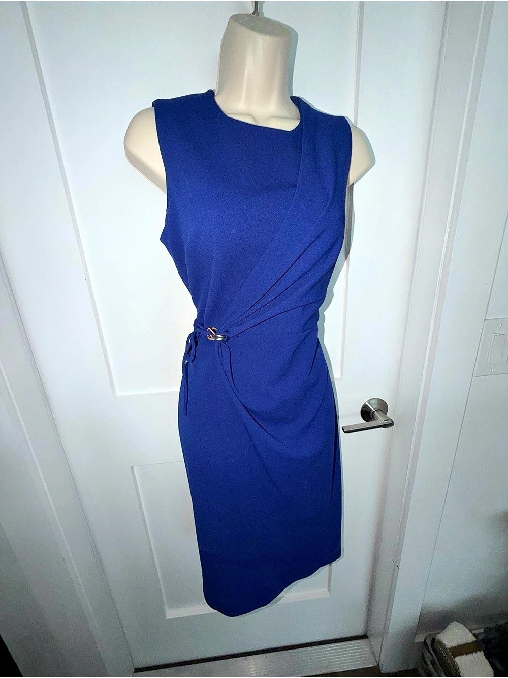 Calvin Klein Ruched Midi Dress in Blue Size 8 Like New